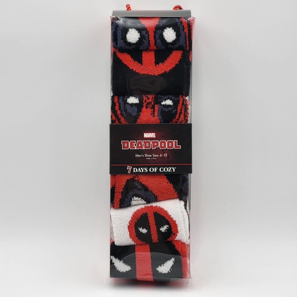Deadpool Marvel 7 Pairs‎ Cozy Fuzzy Socks Men's Shoe Size 6-12